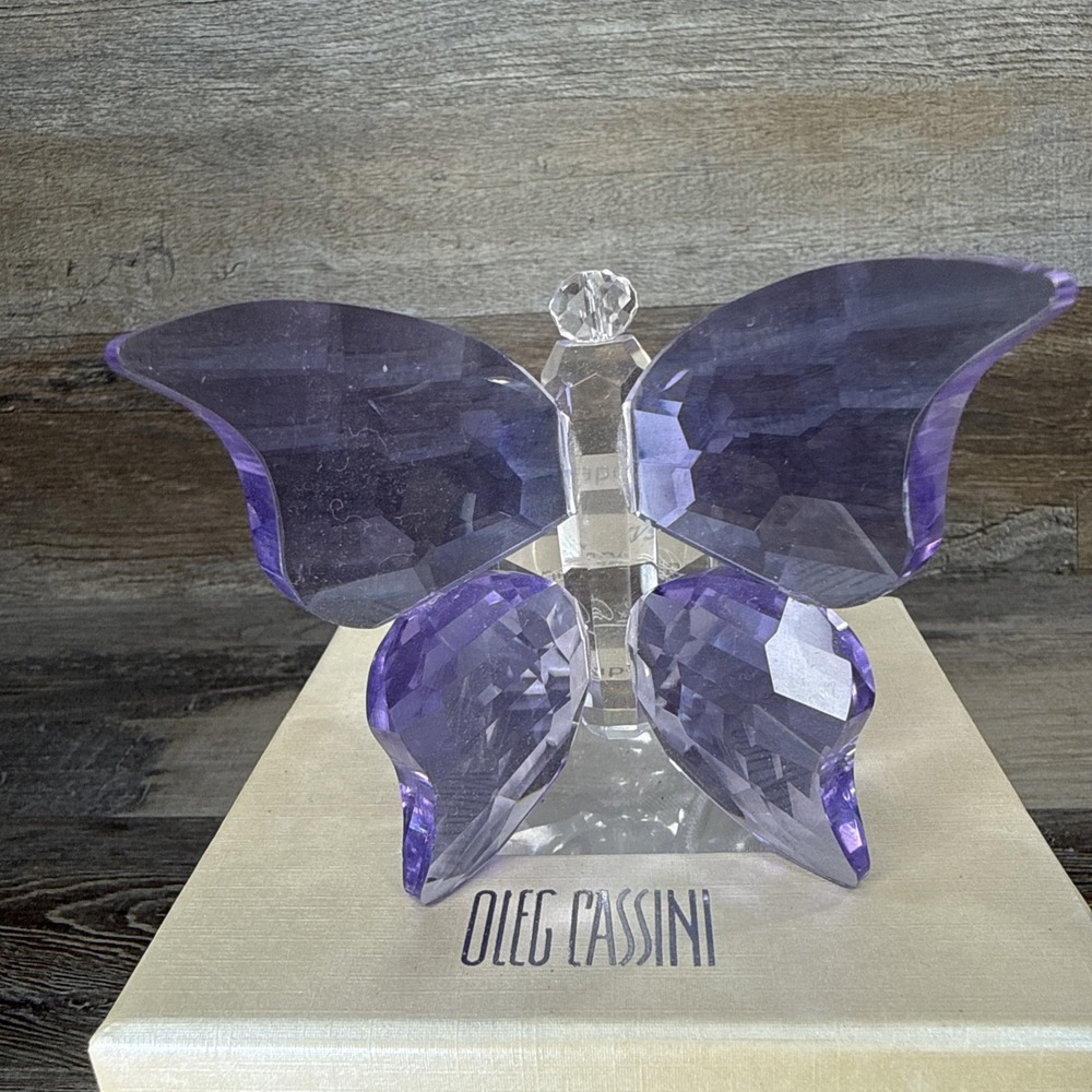 Pink Crystal Butterfly Paperweight Signed Oleg Cassini - Picture 7 of 11